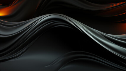 Curved Black Waves Create a Dramatic Effect in a Dark, Illuminated Setting With Soft Orange Highlights