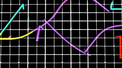 Animation of moving mathematical formulas scrolling across a grid on a black background. Dynamic equations, symbols, and calculations glowing as they shift in continuous motion - Powered by Adobe