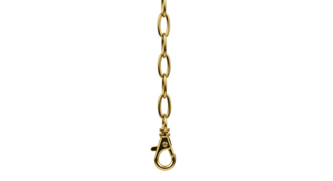 Isolated gold chain with lobster clasp, fashion accessory for keychain or necklace making