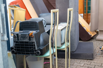 bulky waste reduction, large pile discarded furniture and wooden panels, renovation or decluttering...