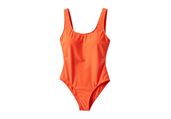 Isolated orange one-piece swimsuit showcasing a stylish and contemporary beachwear design, cutout
