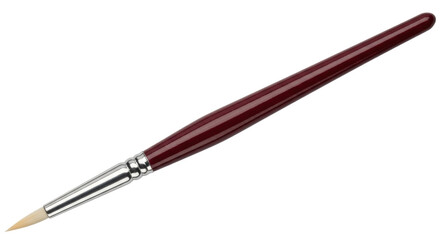 Isolated paintbrush for watercolors or acrylics with maroon handle for creative artists