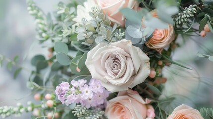 Elegant wedding bouquet with dusty roses and eucalyptus leaves