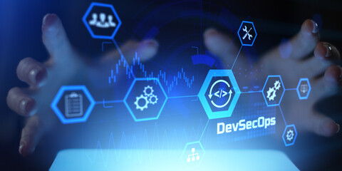 DevSecOps Integration and Secure Software Development Lifecycle Illustrated as Modern Technology...