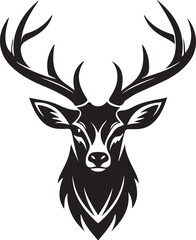 Naklejka premium Minimalist forward-facing stag head silhouette in bold geometric vector style, centered, symmetrical, modern black-and-white design for premium branding