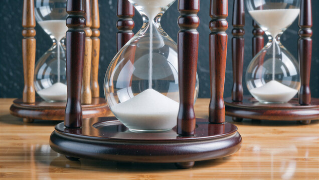 Time management techniques hourglass focus home office image modern setting elevated perspective for productivity boost - Powered by Adobe