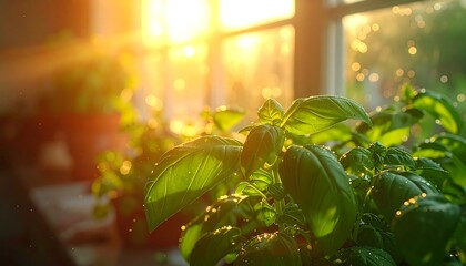 Basil plant in sunlight