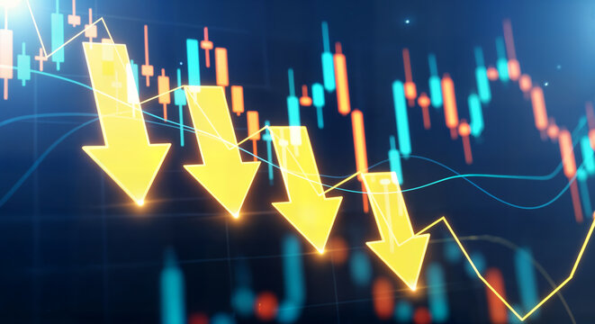 Global economic downturn represented by a digital stock market chart with declining arrows