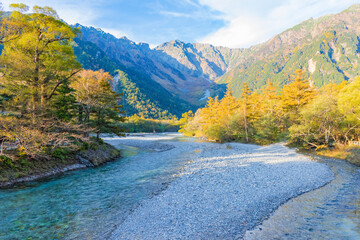 Scenic view of Kamikochi in autumn, Nagano, Japan