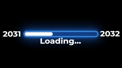 New year 2032 loading bar animation Year changing from 2031 to 2032.Loading bar from 2031 to 2032 new year transfer animation.Advance happy new year.