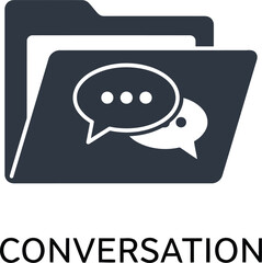 Dark blue folder icon with white speech bubbles and text