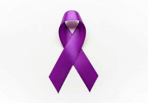 Purple awareness ribbon representing various causes on white background