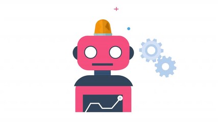 Emergency robot. Animated robot with indicator and gears, alpha channel. Cartoon