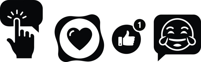 Set of four black social media icons on white background