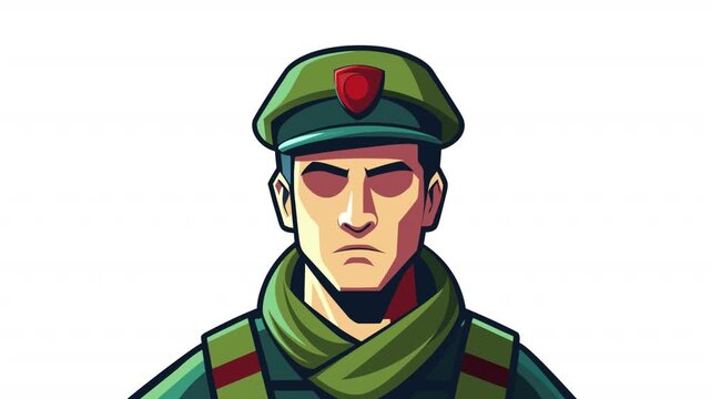 Portrait of a special forces soldier. Animation of a commando soldier, Alpha Channel. Cartoon