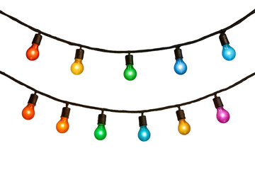  Colorful lights string isolated on transparent background decorative element