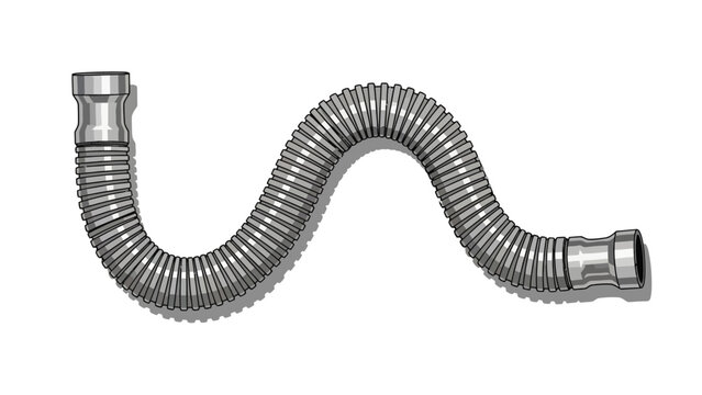 A flexible corrugated metal hose with fittings on both ends bent into an Sshape