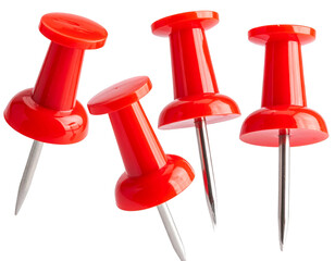 Push pins isolated on white background, colorful office supplies illustration, stationery items for bulletin boards, organizational tools, creative and practical PNG.