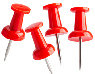 Push pins isolated on white background, colorful office supplies illustration, stationery items for bulletin boards, organizational tools, creative and practical PNG.