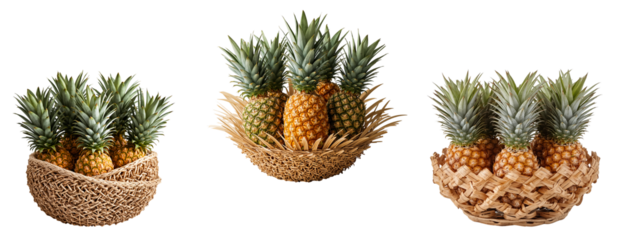 Fresh pineapples isolated on transparent background