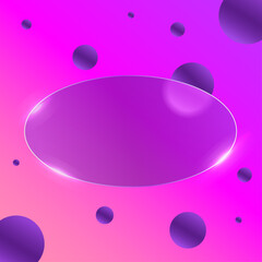 Vector oval frame with glass effect on purple background