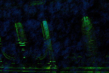 Green night mysterious columns of house in dark gray blue