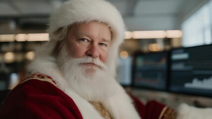 Digital marketing Santa managing Christmas e-commerce campaign on multiple monitors glowing with ad analytics — concept of creative productivity, digital marketing success, and modern Santa as - Powered by Adobe