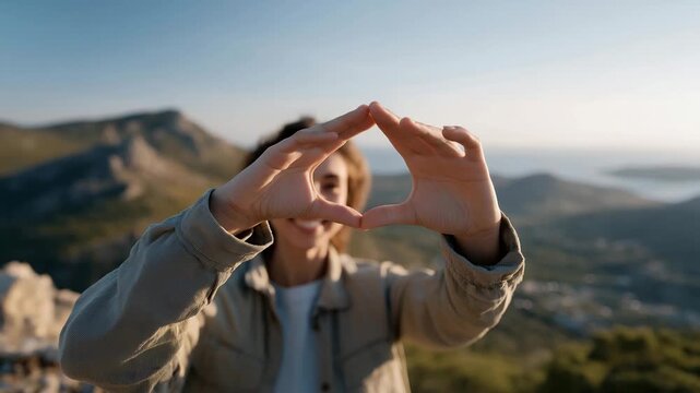 Hands framing a scenic view using fingers to create a rectangle &mdash; concept of creative vision, photography composition, artistic perspective, and visual storytelling inspiration. cinematic color