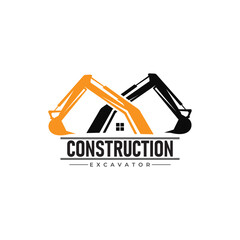 Building repair and excavator construction logo design template