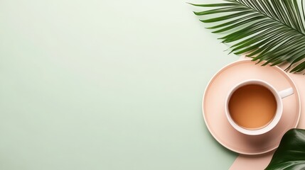 A warm drink on a saucer with green leaves and a gentle background represents a moment of calm for independent workers.
