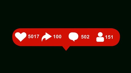 animated social media notification icons with numbers for likes shares comments and followers on a dark background showing popularity increase	 - Powered by Adobe