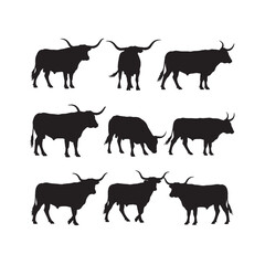 Longhorn Bull Silhouette Vector Set