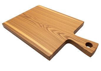 Isolated wooden cutting board or butcher block with handle and hanging hole design