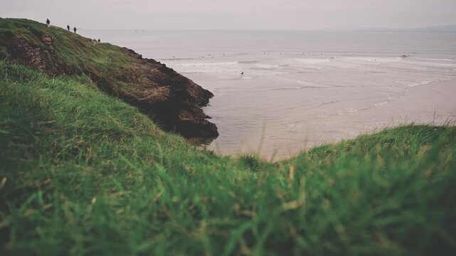 4k Shot in Ireland of Surfers on Tullan Strand