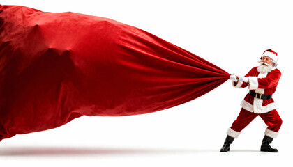 Santa Claus Pulling Large Red Gift Sack