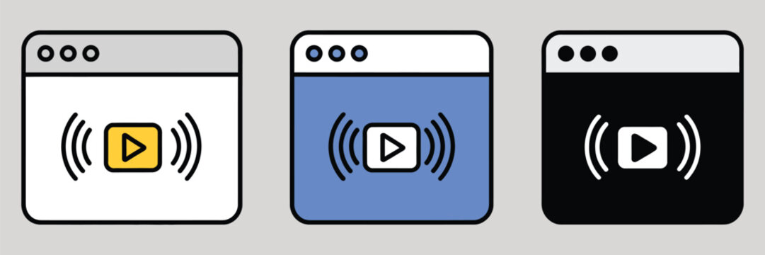 Broadcast icon set multi style various collection, including diverse communication signs such as antennas