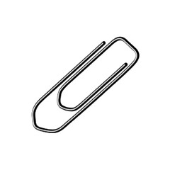 Obraz premium Halftone illustration of a classic metal paperclip. Minimal, simple contour style with dotted shading. Symbolizes office work, organization, stationery, and minimalistic design.