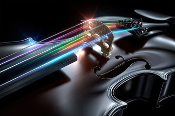 Obraz premium Vibrant light beams emerge from a violin showcasing its musical essence and craftsmanship