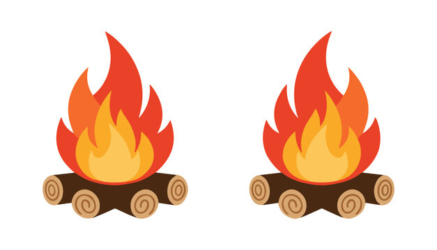 Campfire vector illustration showing burning wood logs