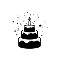 Three-Tier Birthday Cake Icon Silhouette Vector