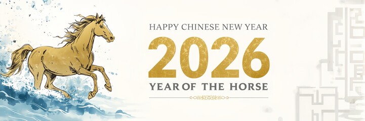 Chinese New Year 2026 themed background and banner templates, horse zodiac sign, Happy Chinese New Year 2026