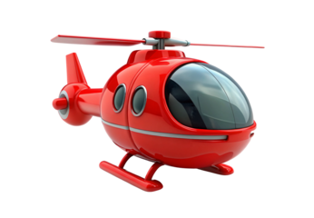 Red cartoon helicopter toy, isolated on a transparent background