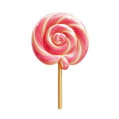 Pink and white lollipop isolated on transparent background