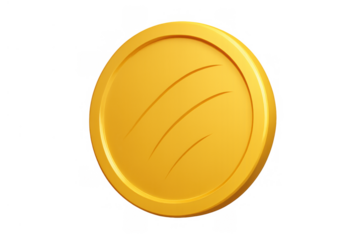Golden coin or token on transparent background symbolizing finance, digital currency, payment, wealth, success, and investment