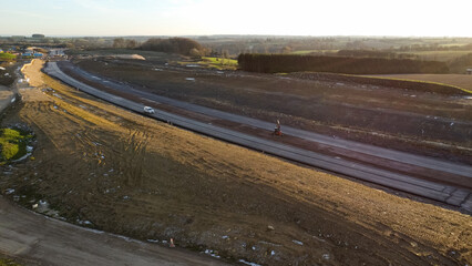 Aerial view of road building infrastructure. A417 bypass, Cotswolds, UK
