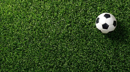 Soccer ball on green grass field with copy space, sports training and competition concept symbolizing teamwork, activity and outdoor passion