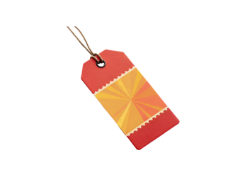 Retro paper tag with decorative sunburst pattern, isolated on a transparent background