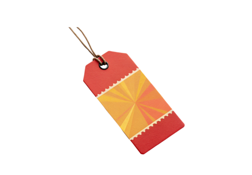 Retro paper tag with decorative sunburst pattern, isolated on a transparent background