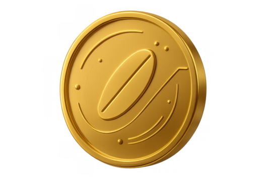 Gold coin with a coffee bean emblem illustrating cafe currency, investing in commodities, and digital finance. Transparent background - Powered by Adobe