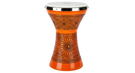 Isolated goblet drum showcases geometric patterns, enhancing cultural sound design